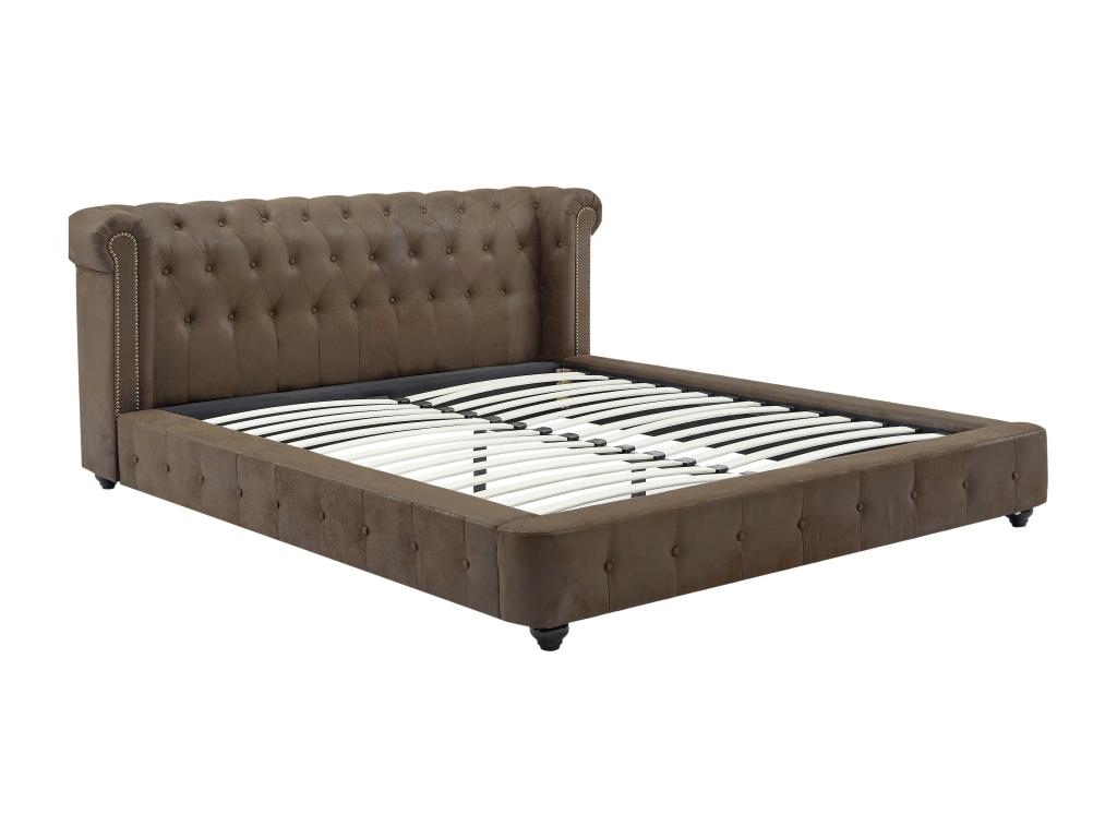 160x200 cm bed - Aged leather-effect fabric - Brown - Elariva NGDB89105