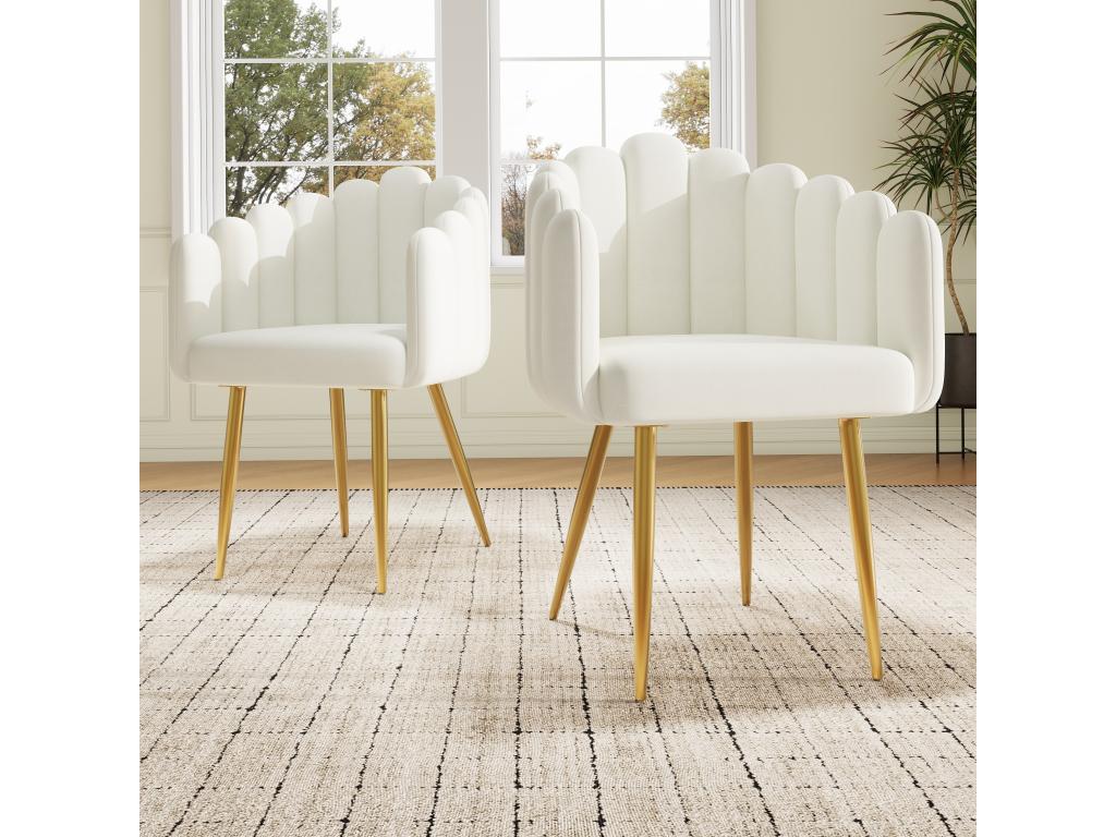 Set of 2 Dining Chairs - 61x51.5x82 cm - Velvet and Galvanized Gold Iron Legs - Beige LJJJ30557