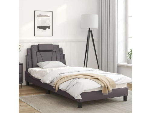 Bed frame with headboard, grey, 90x200 cm, faux leather, LZOK11846