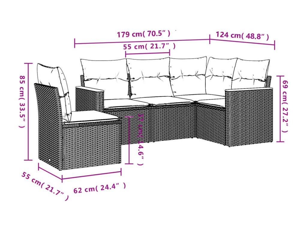5-piece garden furniture set with cushions, beige woven resin XYFR72498