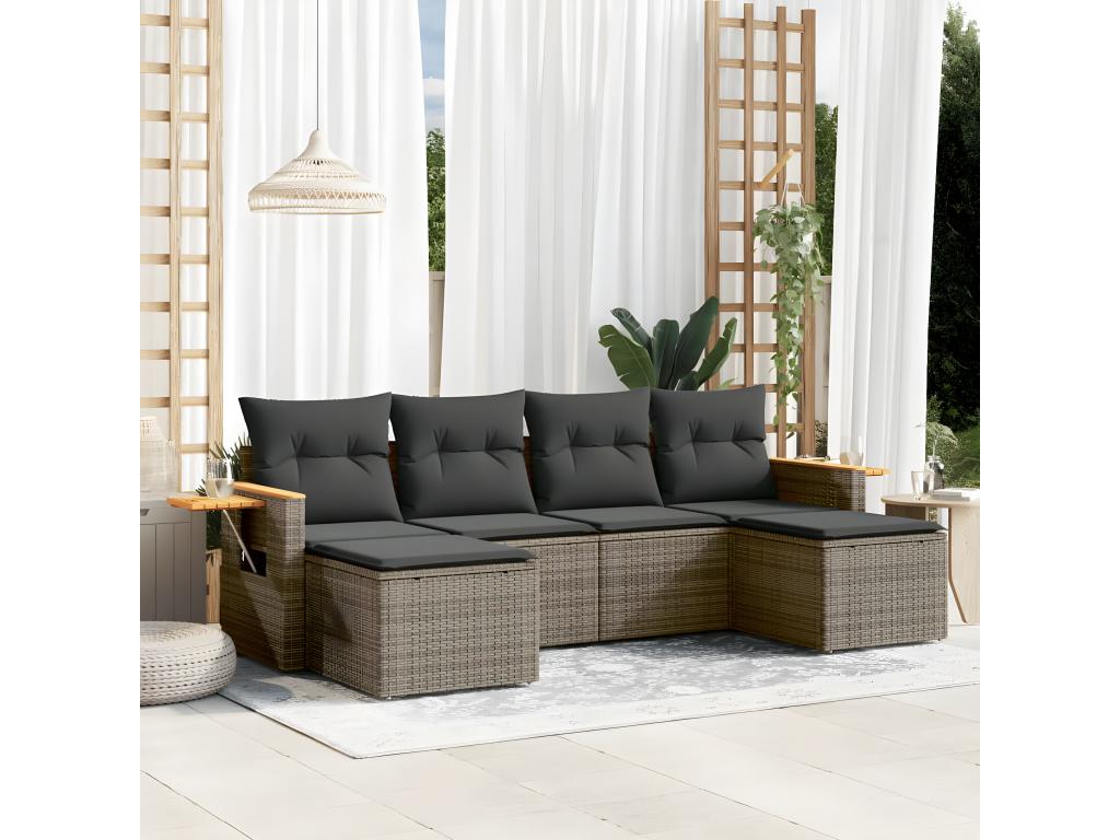 6-piece garden furniture set with grey resin wicker cushions YJVG95564