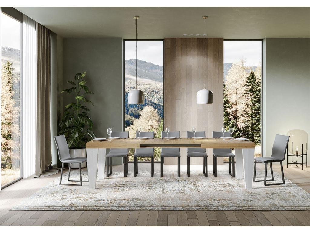 Extendable table 90x160/420 cm, Mixed finish, Natural Oak top, White Ash legs, RWMP67595