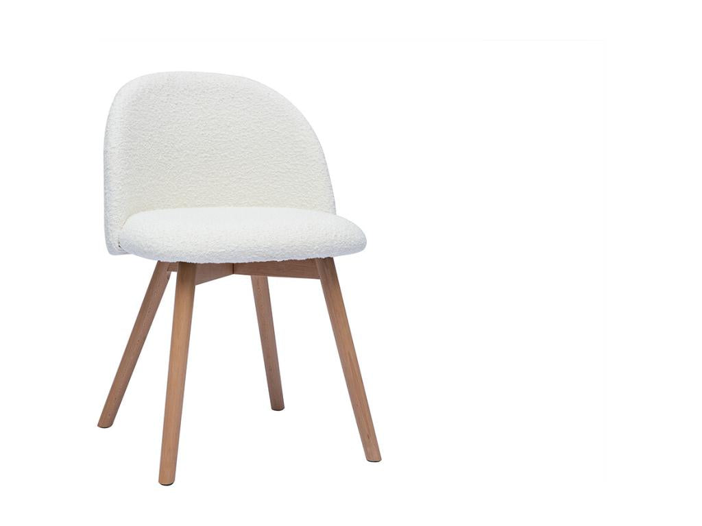 Set of 2 Scandinavian chairs in white bouclé wool-effect fabric and solid light wood, Lysvia NTJO68410