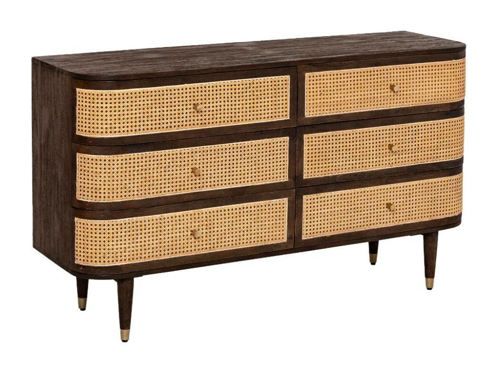 Lysvia VOPR39317 6-drawer chest in mango wood and caning