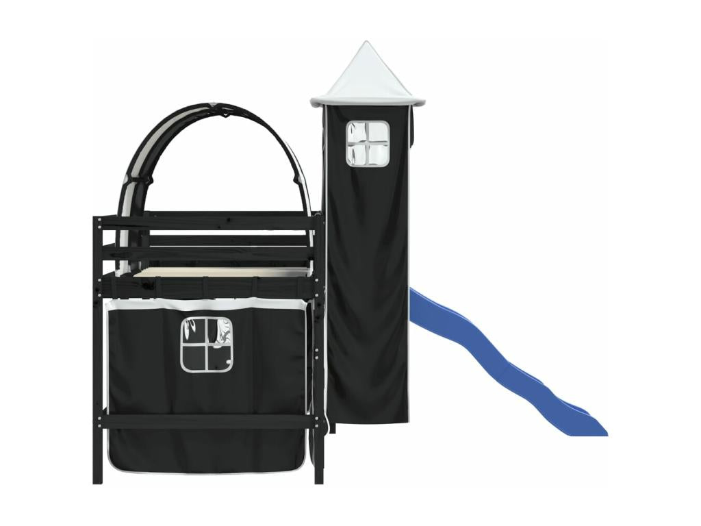 Children's loft bed and tower, white/black, 90x200 cm, solid pine, UESV31319