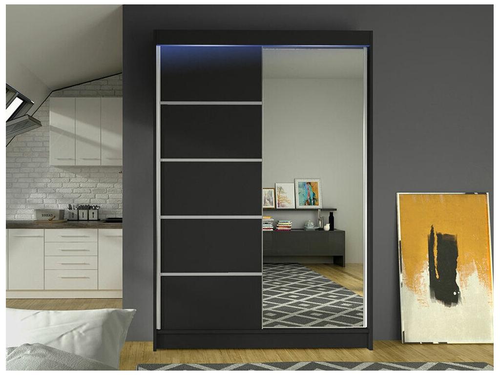 Lysvia 149 Black Wardrobe 200x120x58cm Sliding Wardrobe Doors VUYY15499