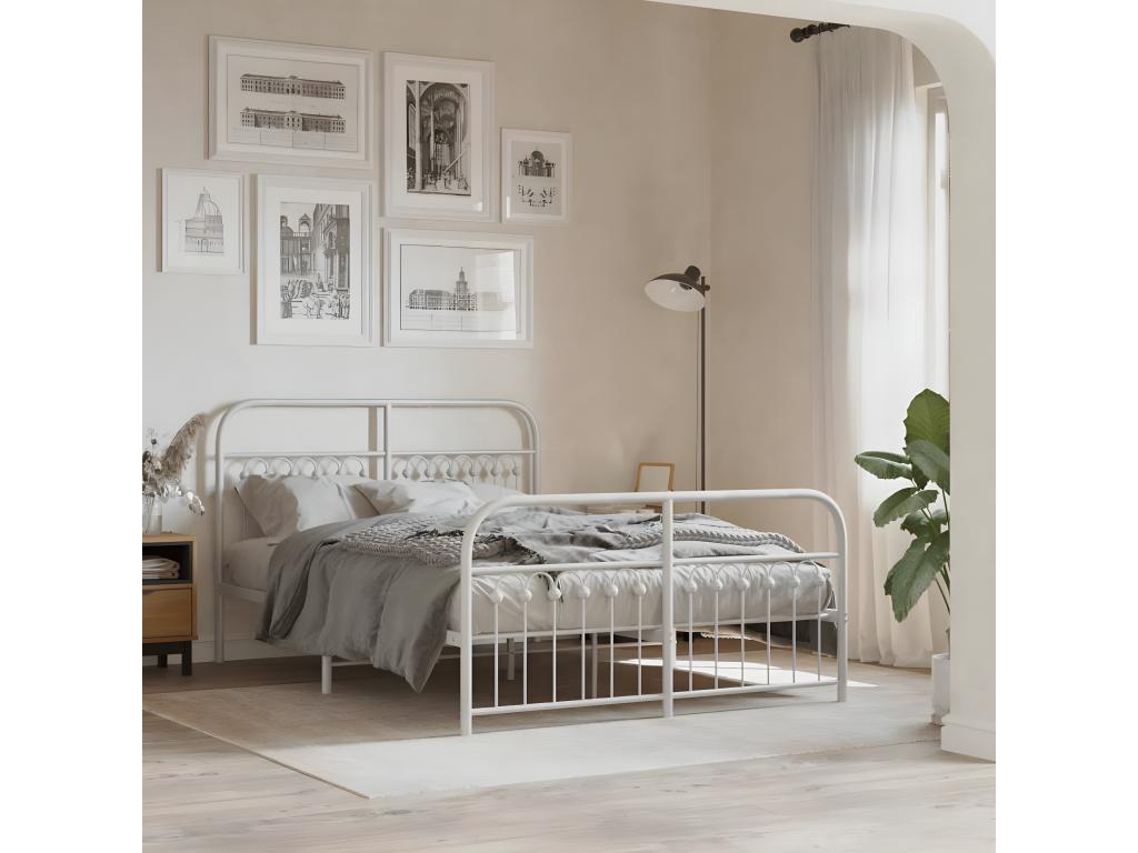Metal bed frame with white headboard/footboard 140x190cm HMTF26363