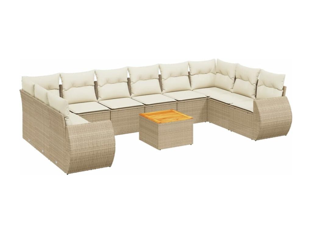 11-piece garden furniture set with beige cushions, woven resin, VIGV07382