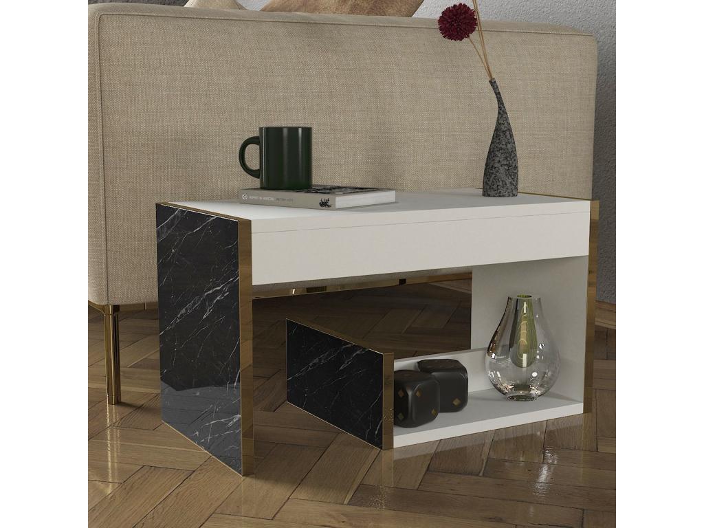 Modern living room side table, white, gold, black, 29.5x60x35 cm UOVS89212