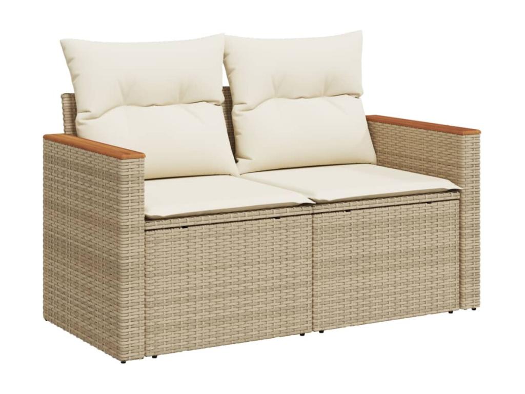 11-piece garden furniture set with beige resin wicker cushions RAYK74689