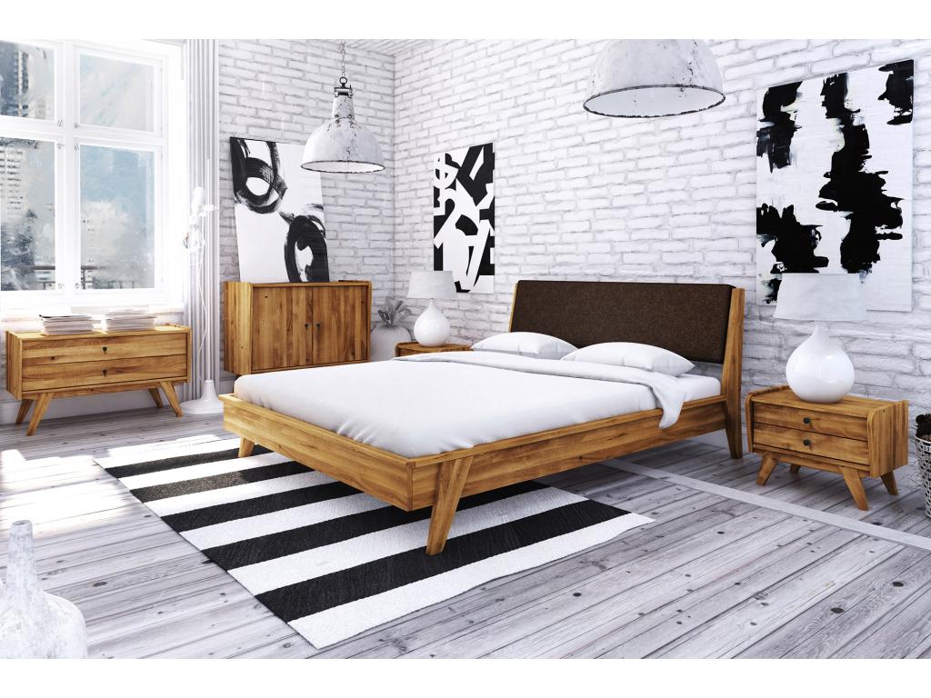 RETRO - Bed with upholstered headboard 100x200 in natural oiled wild oak TEVT12154
