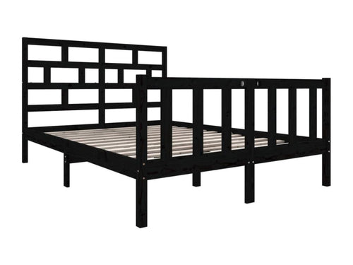 Black bed frame, solid pine wood, 135x190 cm, double, LMGL85164
