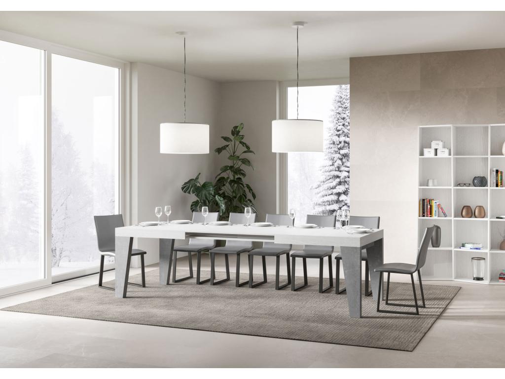 Naxy Mix extendable table 90x160/420 cm, White Ash top, Concrete Grey legs, YBIM34776