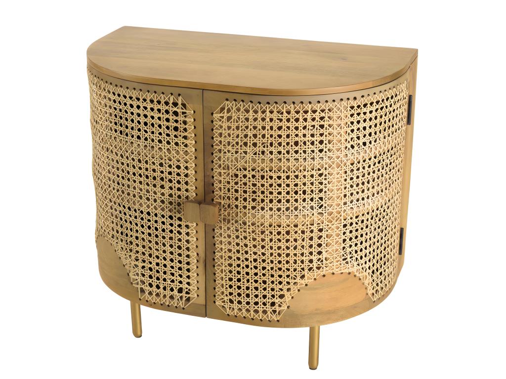 Lysvia - Brown 2-door sideboard in mango wood and caning with gold metal legs MGGT26753