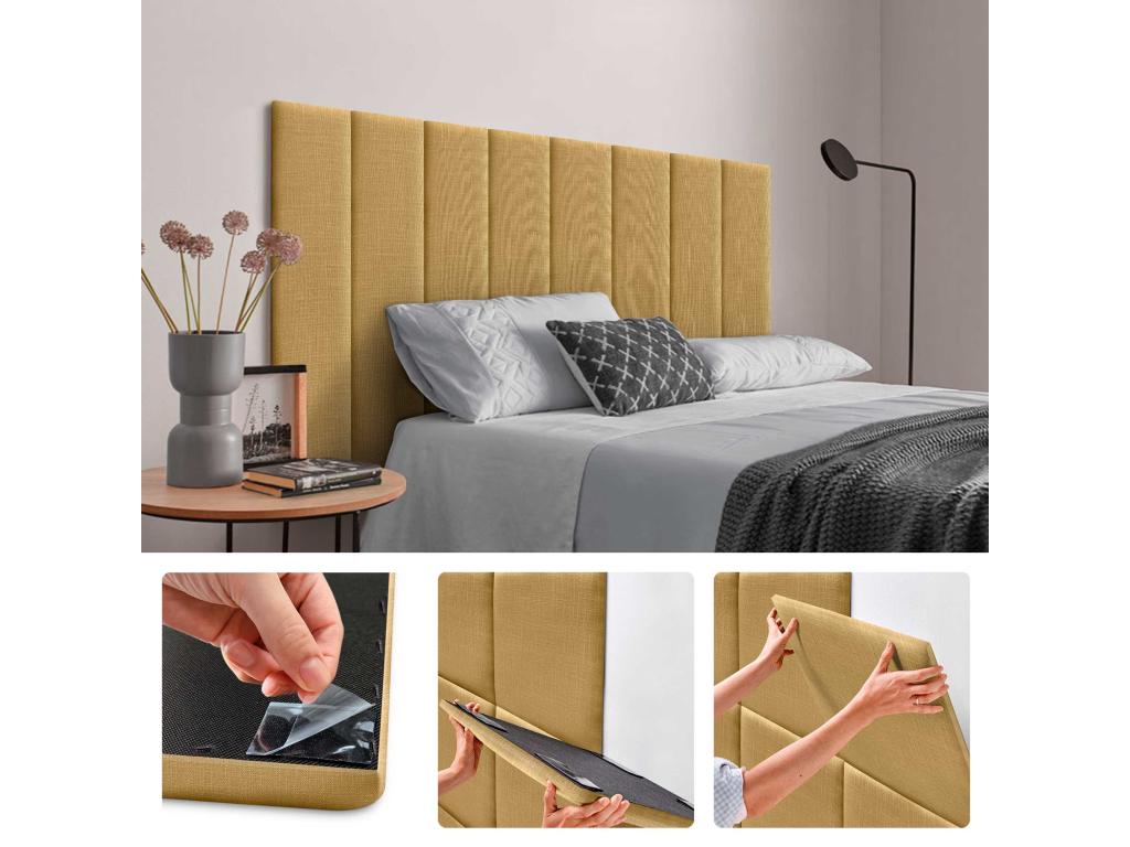 Dormeva Set of 1 Self-adhesive Linen Wall Panel, Sound Absorption, Shock Protection and Headboards, Mustard, 60x20cm x1 IOKV74653