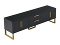 High-gloss black TV stand with engraved pattern, gold handles and legs, 170x40x53cm, BLACK HNVZ67025