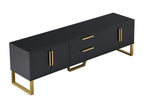 High-gloss black TV stand with engraved pattern, gold handles and legs, 170x40x53cm, BLACK HNVZ67025