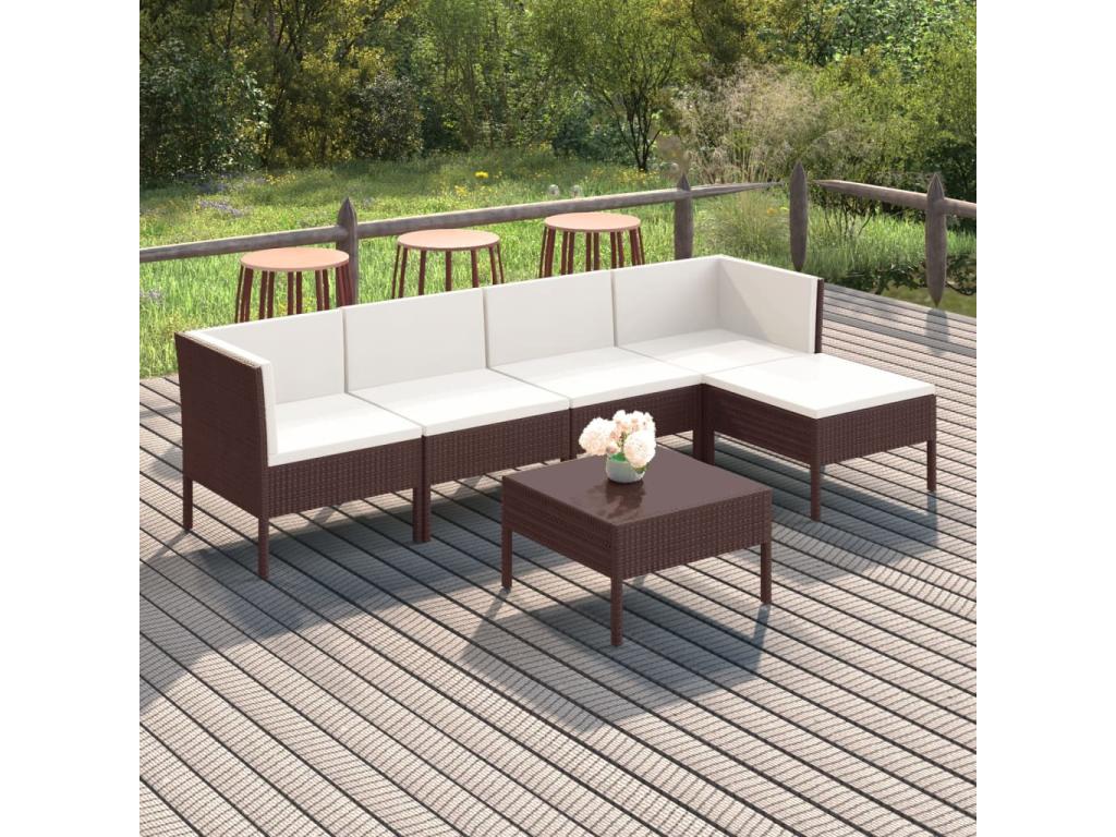 6-piece garden furniture set with cushions, brown woven resin, ALZH23300
