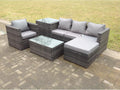 5-seater rattan garden furniture set with sofa, coffee table, stools, chair, and side table, MéLysvia dark grey AHNZ24396