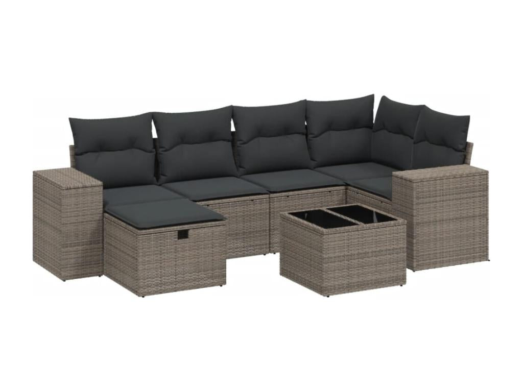 7-piece garden furniture set with cushions, light grey woven resin VPGO25369