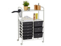 Lysvia trolley-mounted cabinet with 9 black plastic drawers and 2 white metal bathroom storage shelves JSRL64001