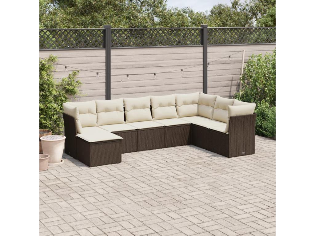 8-piece garden furniture set with brown resin wicker cushions BVMS32719