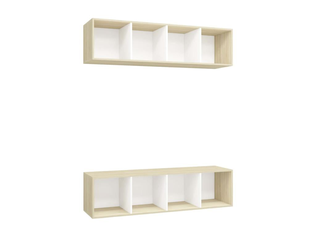 2-piece wall-mounted TV unit, white and oak engineered wood, HZDZ61461