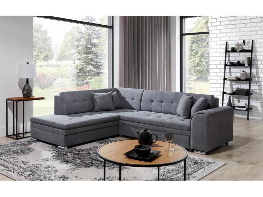 Lysvia 260cm Right-Hand Corner Convertible Sofa in Turquin Blue Fabric and Chrome Finish AOXQ01380