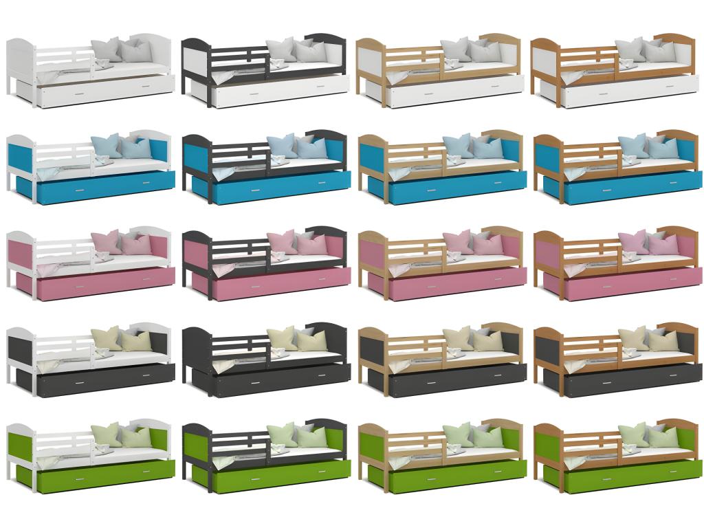 Children's Bed 90x190 Pine - Pink. Comes with slatted bed base, drawer, and 7cm foam mattress. NHQR50758