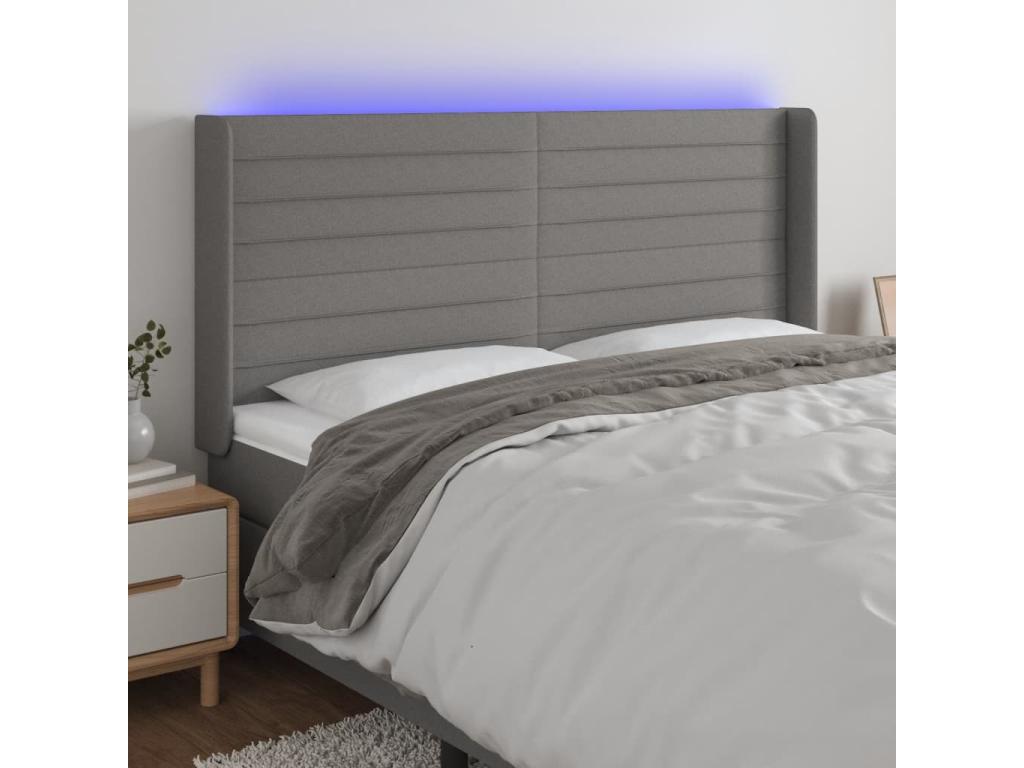 LED Headboard Dark Grey 163x16x118/128 cm Fabric CEUS52377