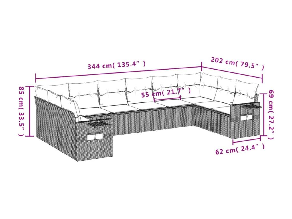 Garden furniture set with cushions, 10 pieces, beige woven resin, IHHL10201
