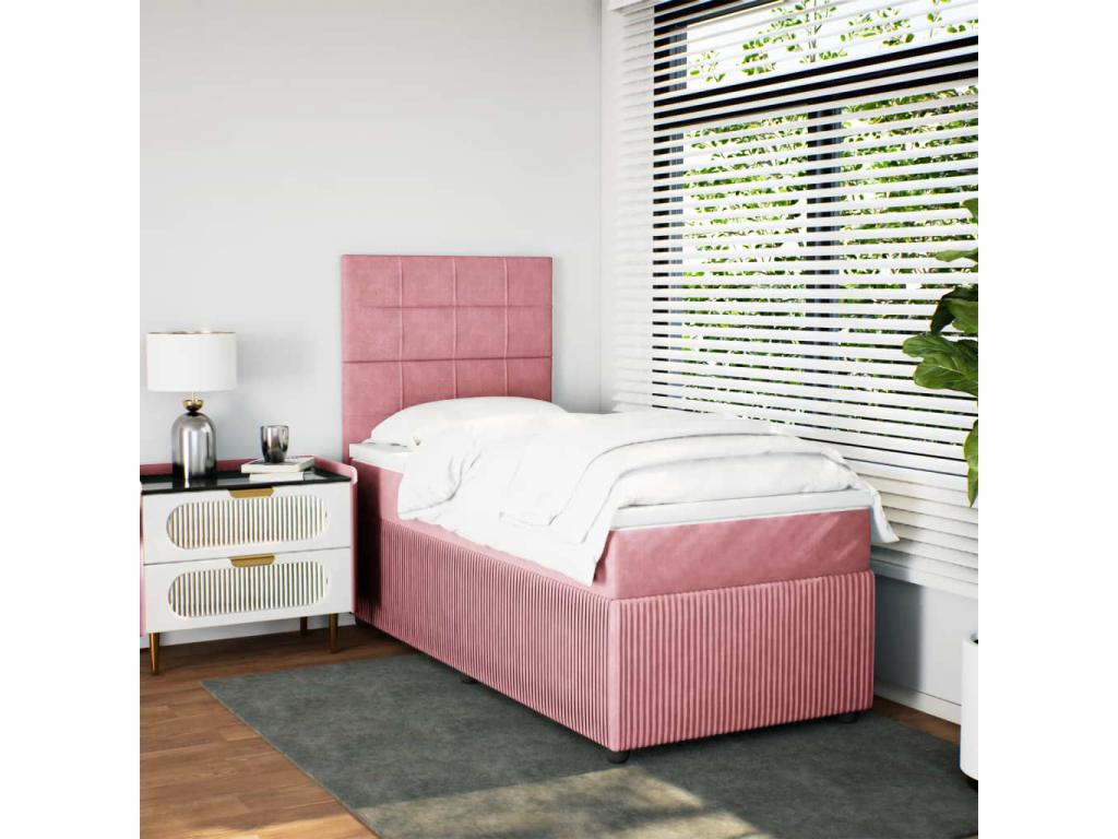 Bed base with mattress, Pink, 90x190 cm, Velvet, XTWN66319