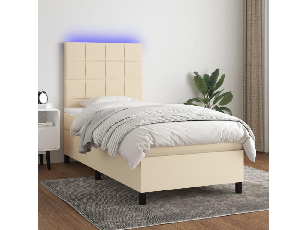 Bed base and mattress with LED lighting, Cream, 90x190 cm, Fabric EUXG91848