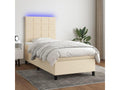 Bed base and mattress with LED lighting, Cream, 90x190 cm, Fabric EUXG91848