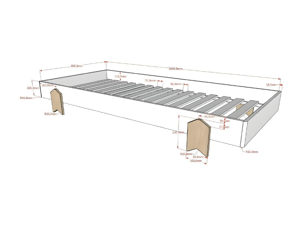 Children's Wooden Bed 90x200cm Grey UEOR16125