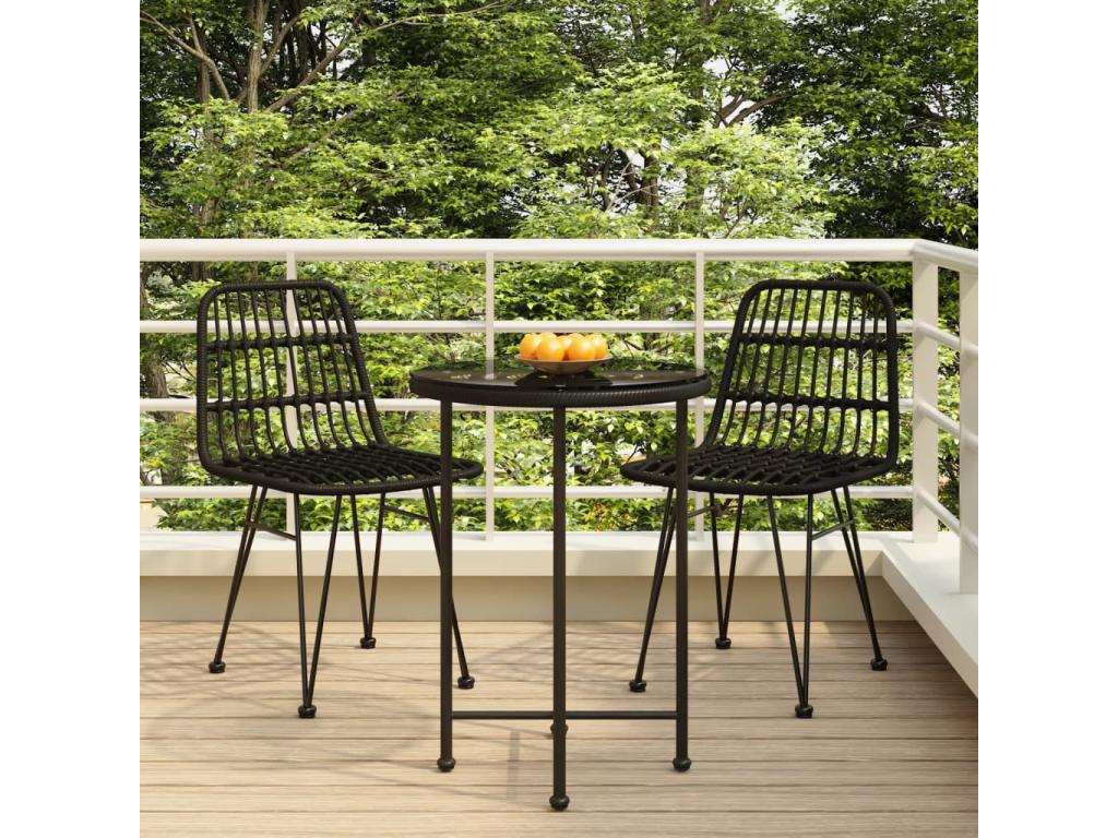 3-piece garden dining set, black wicker resin, HTGY81489