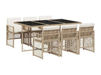 7-piece beige poly rattan garden dining set and cushions WSOS04910