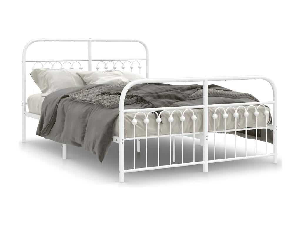 Metal bed frame with white headboard/footboard 140x190cm HMTF26363