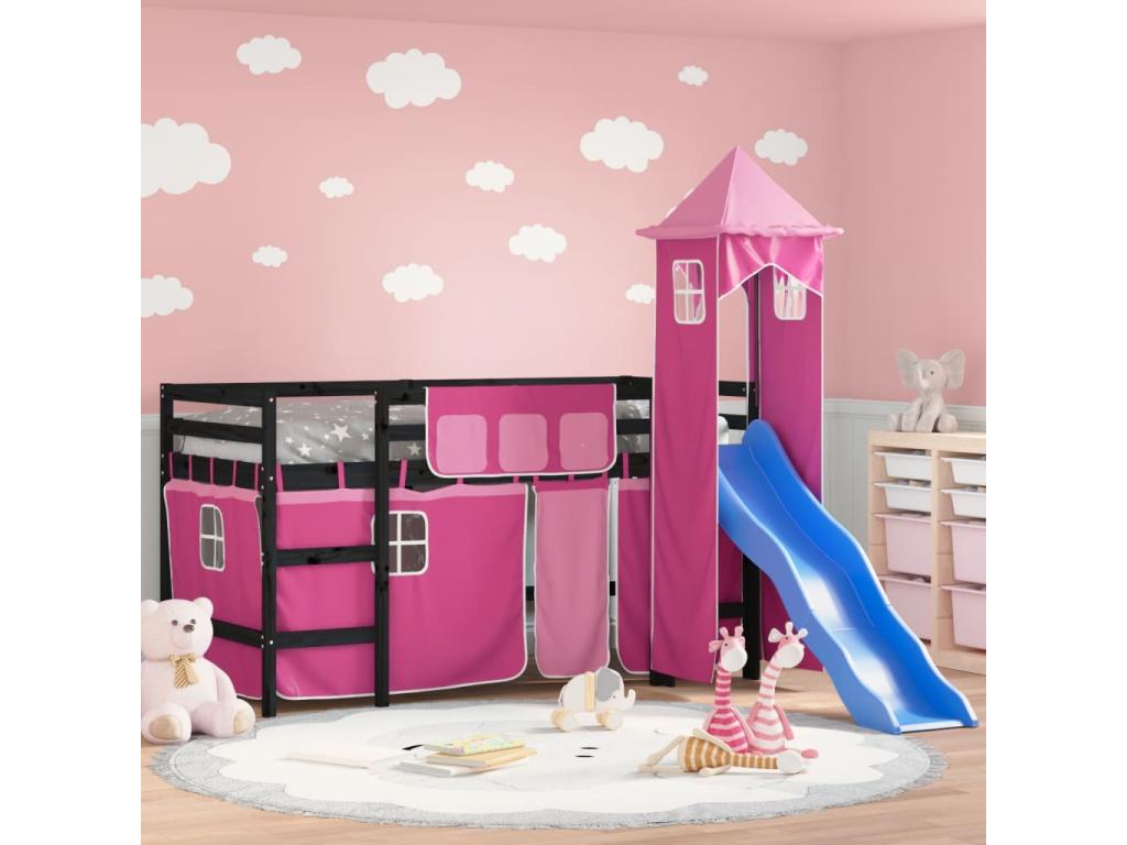 Children's loft bed with tower, mattress not included, pink, 90x200 cm NKWU21819