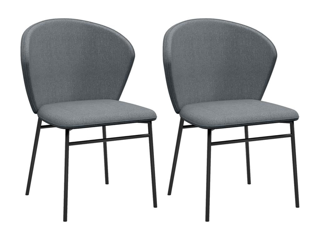 Set of 2 extra-comfortable chairs with enveloping backrest, black steel base, grey linen-look fabric upholstery NZGY89513