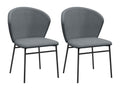 Set of 2 extra-comfortable chairs with enveloping backrest, black steel base, grey linen-look fabric upholstery NZGY89513