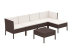 6-piece garden furniture set with cushions, brown woven resin, ALZH23300