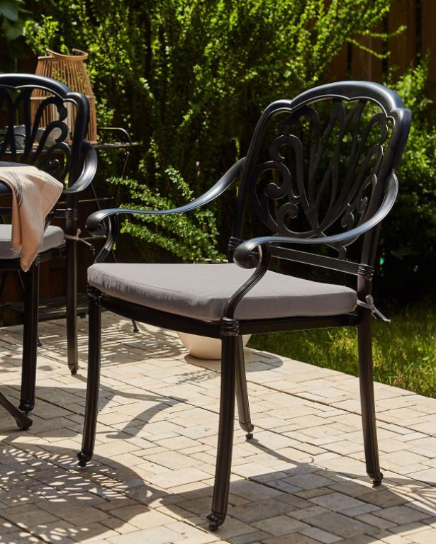 Set of 4 garden chairs with cushions, black metal, OYSR45970