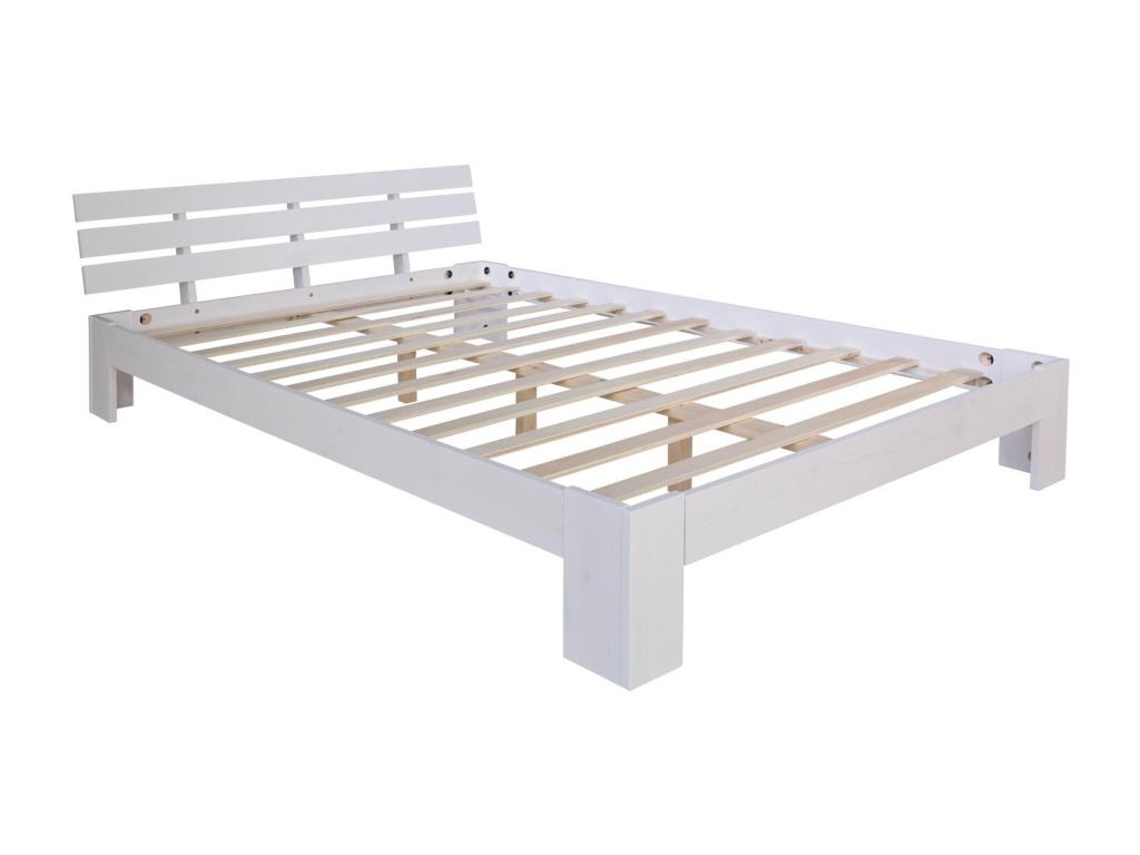 White wooden double bed for 2 people, 204x164x66 cm, bed06160 WMCO61955