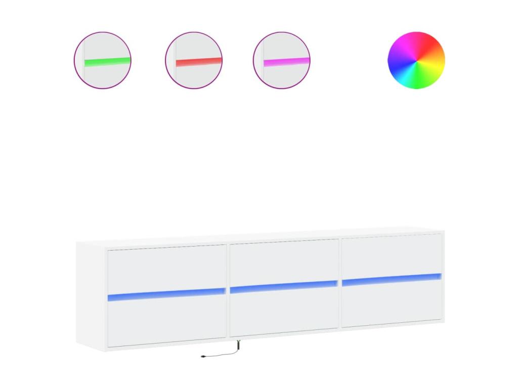 Wall-mounted TV unit with white LED lighting, 180x31x45 cm, IURH08405