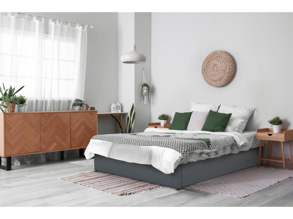 Lysvia PVC double bed with storage - 140x190 cm - Grey QRSJ18033