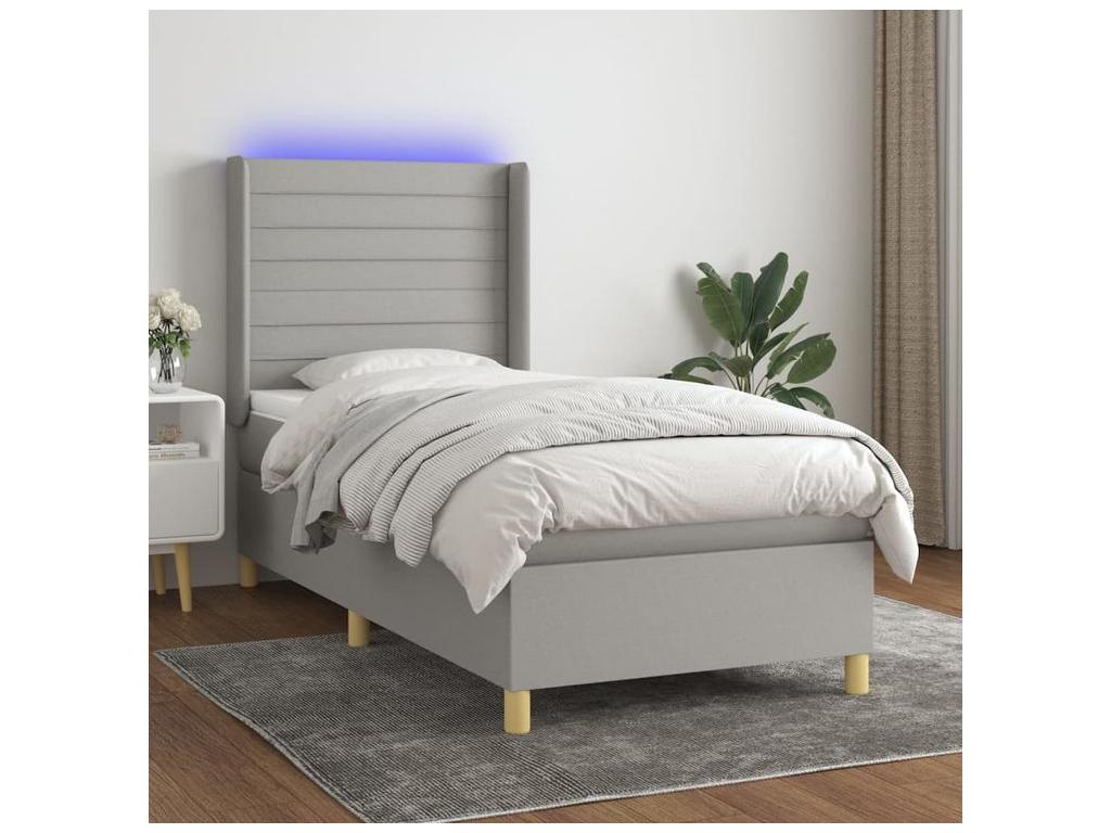Lysvia bed base with LED mattress, light grey, 80x200 cm, fabric SYLD60768