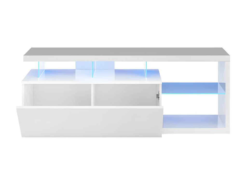 TV stand with 1 door and LED lighting, white - Lysvia - W 150 x D 41 x H 43 cm BEGP12434