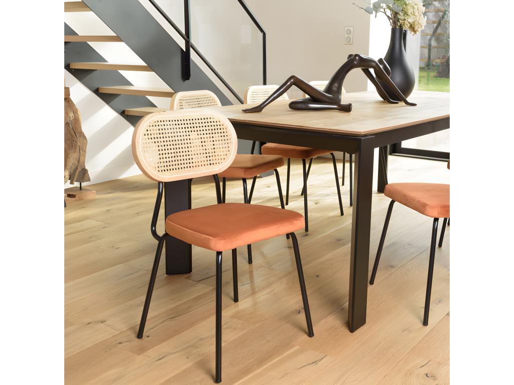 Lysvia - Set of 2 black metal chairs with amber velvet seats and rattan backrests YWQP61684