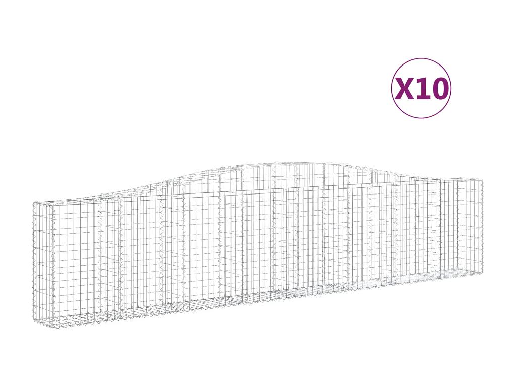 Arched gabion baskets, 10 pieces, 400x30x80/100 cm, galvanized iron, YPCF73362